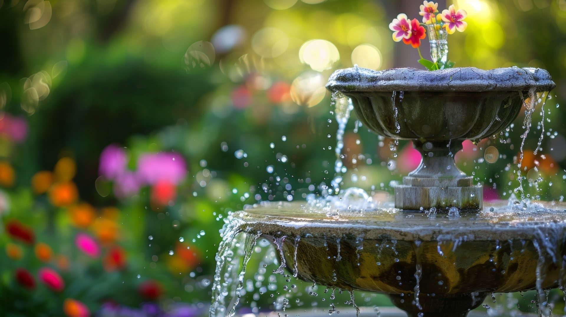 A serene garden oasis complete with a bubbling fountain and fragrant flowers providing a peaceful escape from daily stressors