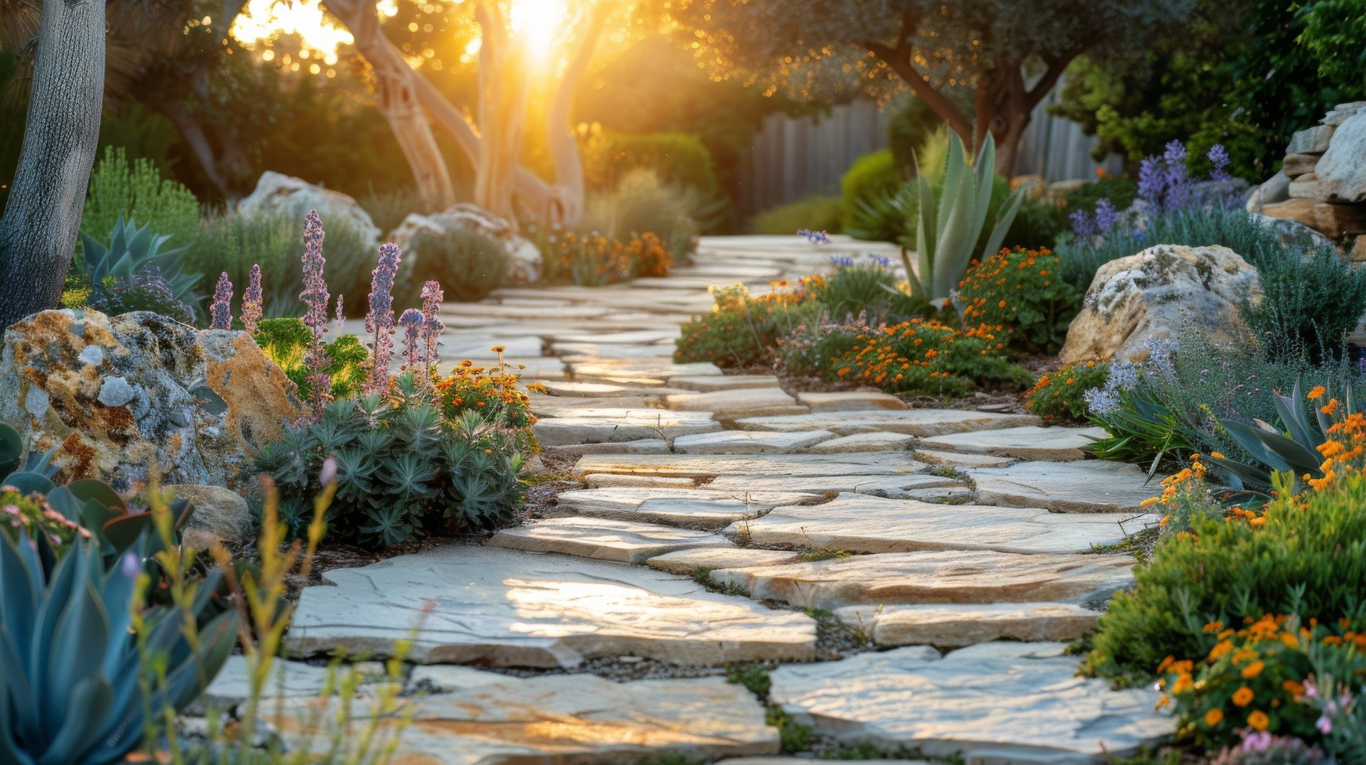 Stone Path Leading to House Surrounded by Greenery